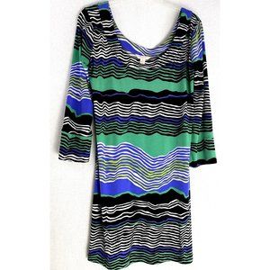 TORI RICHARD Honolulu 3/4 Sleeve Scoop Neck  Dress Multi Color Stripes S Resort